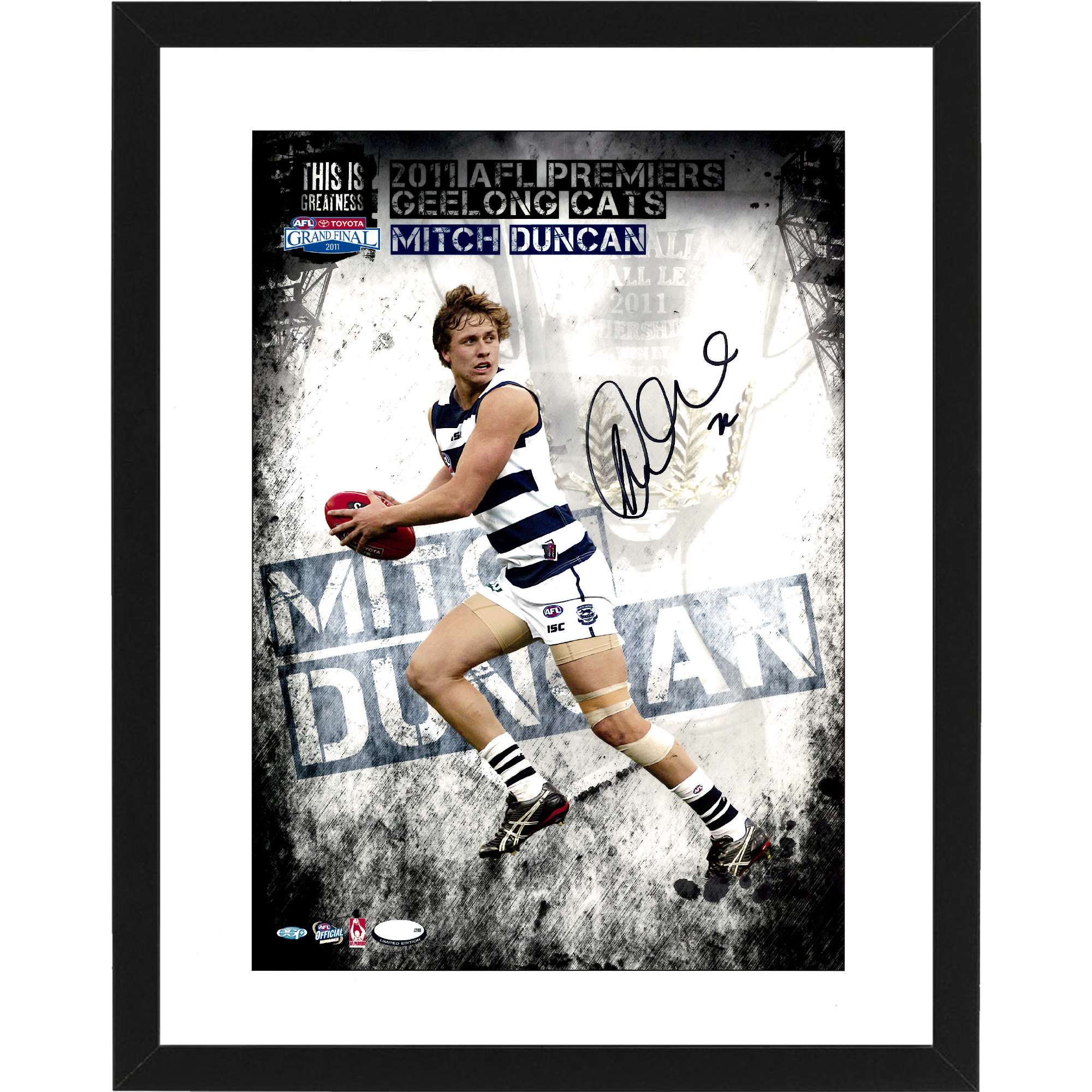 Geelong Cats - MITCH DUNCAN Signed & Framed 2011 Premiers Hero Shot ...