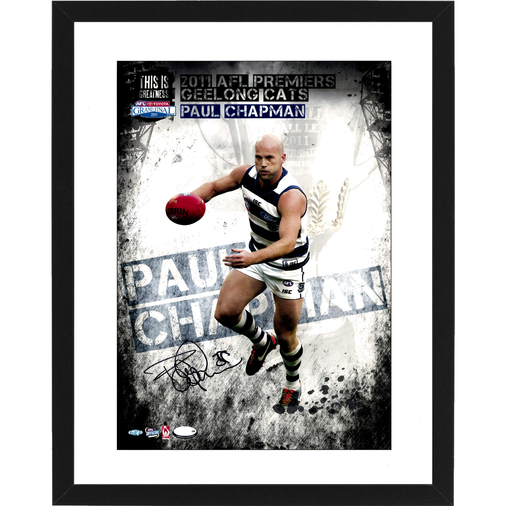 Geelong Cats – PAUL CHAPMAN Signed & Framed 2011 Premiers H...