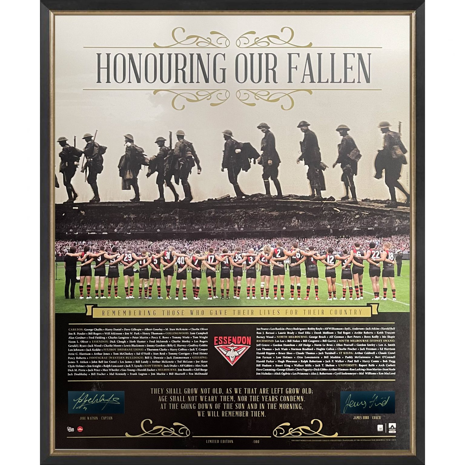 Essendon Bombers - Jobe Watson & James Hird Signed Framed Honouring Our ...