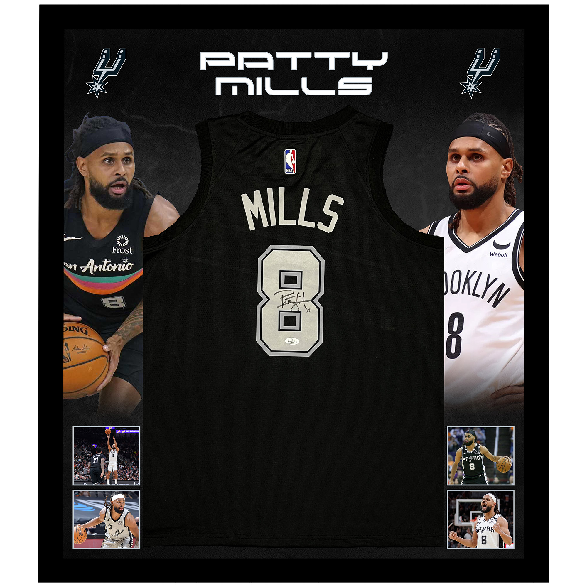 Basketball – PATTY MILLS Signed & Framed Nike San Antonio S...