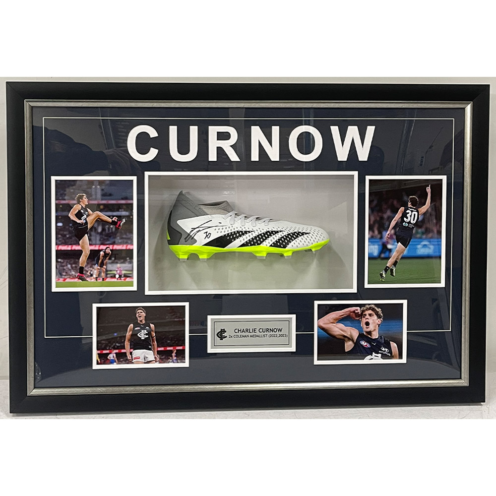 CHARLIE CURNOW Singed & Framed Adidas Football Boot Carlton Blues