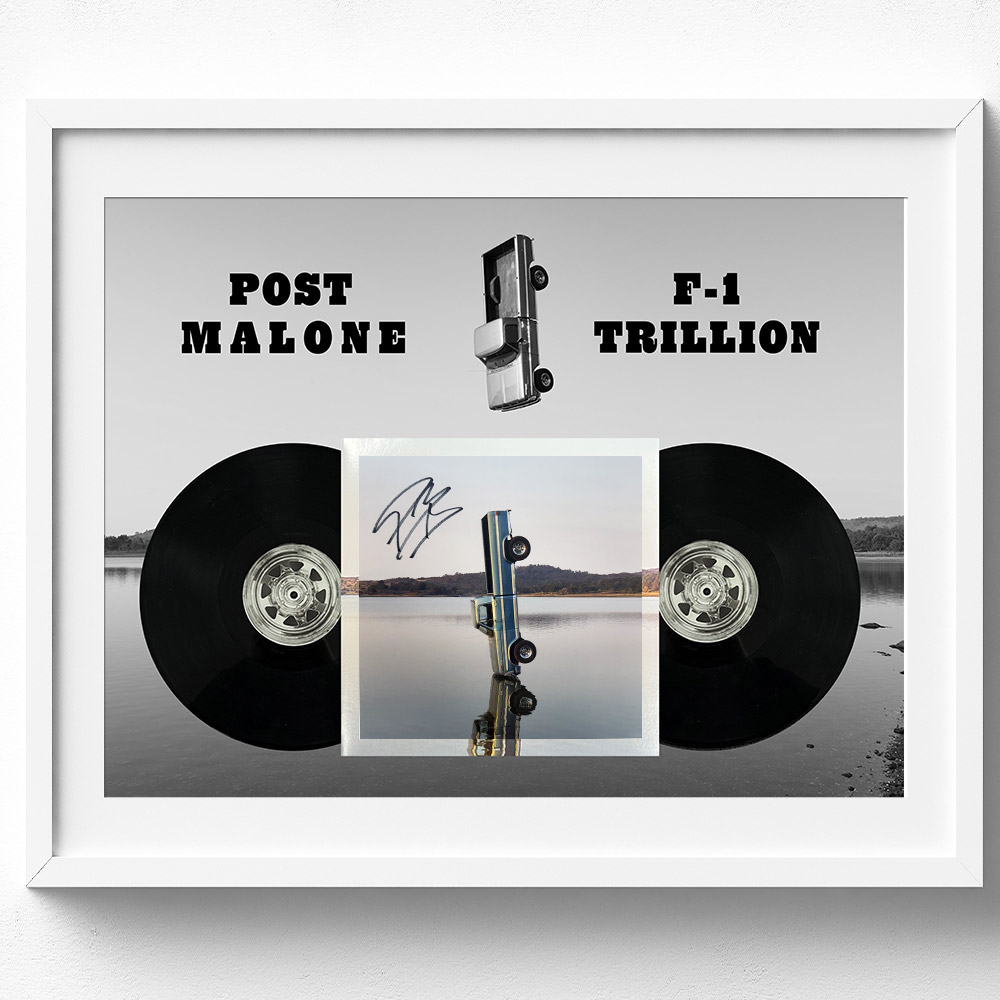 Post Malone F-1 Trillion Signed & Framed Art Card with Vinyl Albu...