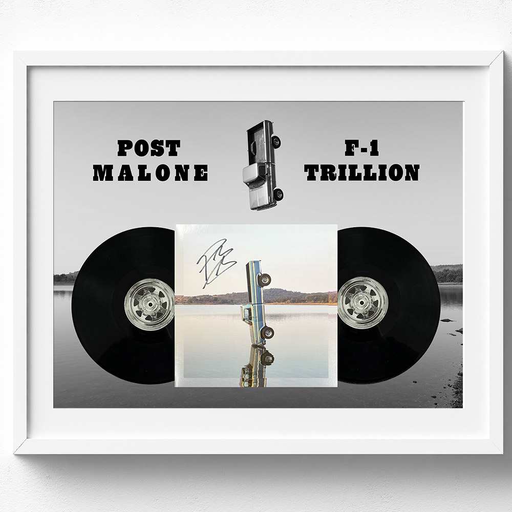 Post Malone F-1 Trillion Signed & Framed Art Card with Vinyl Albu...