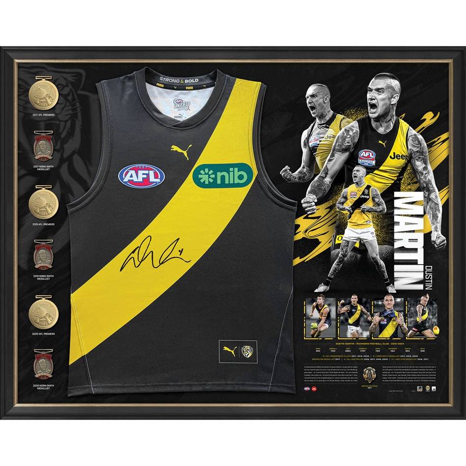 Dustin Martin Signed Career Guernsey Display Richmond Tigers