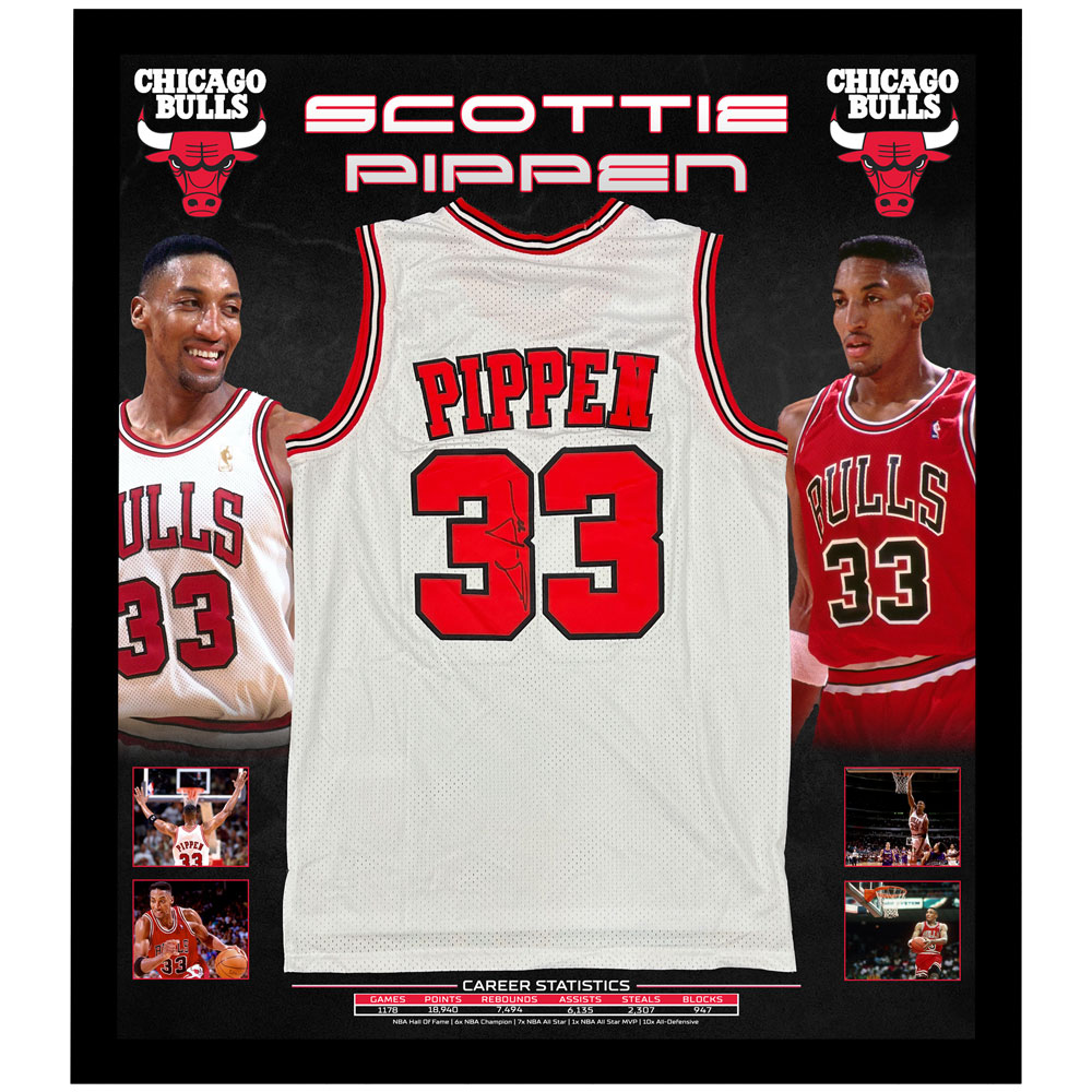 Basketball – Scottie Pippen Signed Framed Chicago Bulls HWC Swingman White Jersey