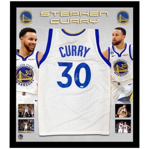 Basketball - Stephen Curry Signed & Framed Golden State Warriors White Nike Jersey (JSA COA)