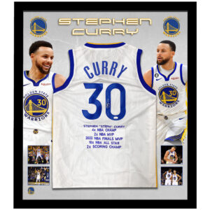 Basketball - Stephen Curry Signed & Framed Golden State Warriors White Nike Jersey (JSA)