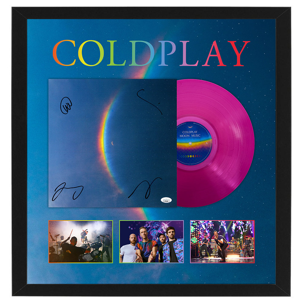 COLDPLAY Band Signed & Framed Moon Music Vinyl Album Card (JSA CO...