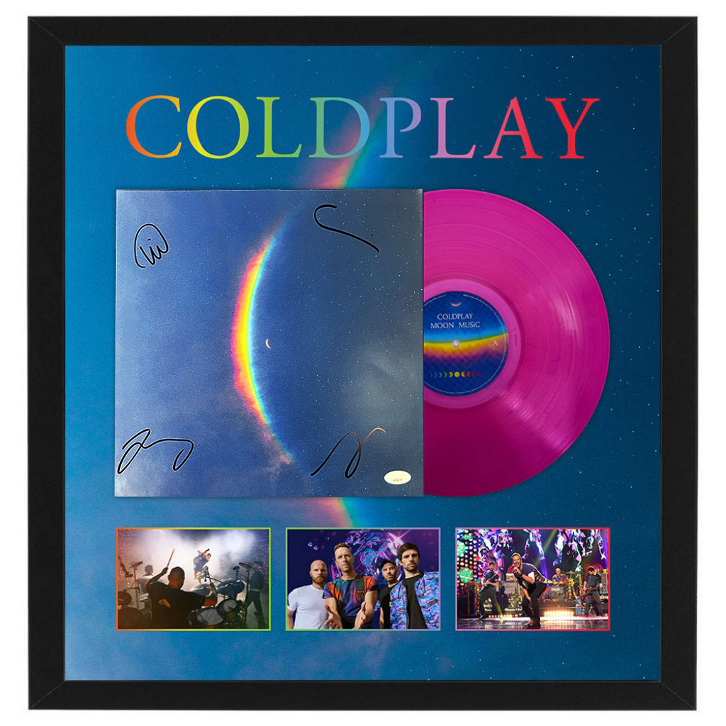 COLDPLAY Band Signed & Framed Moon Music Vinyl Album Card (JSA CO...