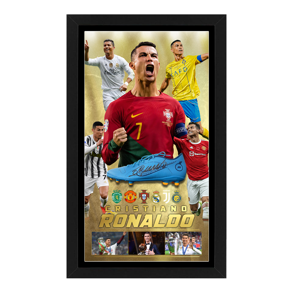 Cristiano Ronaldo Signed & Framed Soccer Boot – Career Back...