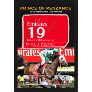 PRINCE OF PENZANCE Michelle Payne Signed & Framed Mini Melbourne Cup Saddlecloth