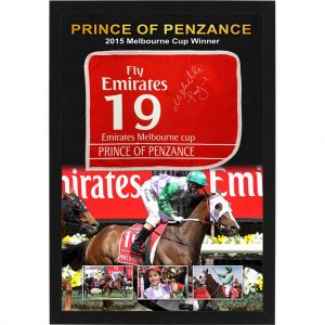 PRINCE OF PENZANCE Michelle Payne Signed & Framed Mini Melbourne Cup Saddlecloth