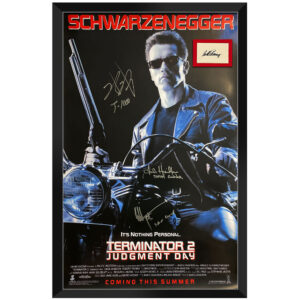 Schwarzenegger, Linda Hamilton, Robert Patrick & Edward Furlong "Terminator 2" Signed & Framed Movie Poster