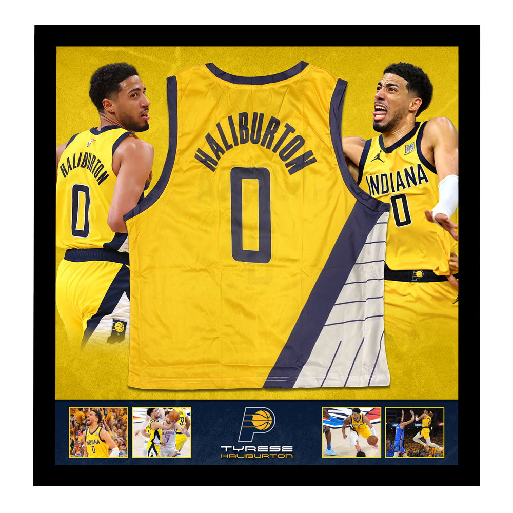 Basketball – Tyrese Haliburton Framed NBA FINALS Pacers Mini Jer...