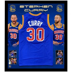 Basketball - Stephen Curry Signed & Framed Golden State Warriors Blue Jersey (JSA COA)