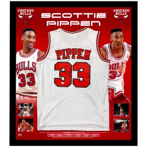 Basketball - Scottie Pippen Signed Framed Chicago Bulls White Jersey (JSA COA)