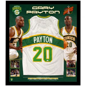 Basketball - Gary Payton Signed & Framed White Seattle Supersonics Jersey (JSA COA)