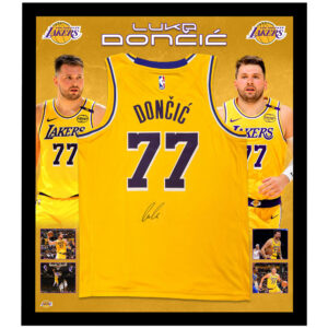 Basketball - Luka Doncic Signed & Framed Yellow Lakers Jersey (Beckett)