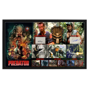 CAST SIGNED - PREDATOR Movie Display collage with mask (JSA, PSA & Beckett)