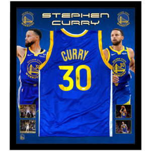Basketball - Stephen Curry Signed & Framed Golden State Warriors Blue Jersey (JSA)