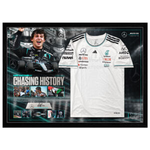 Formula 1 - Kimi Antonelli Mercedes Signed & Framed Nameplate Shirt Display