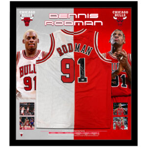 Basketball - Dennis Rodman Signed & Framed Red Chicago Bulls Jersey (Beckett)