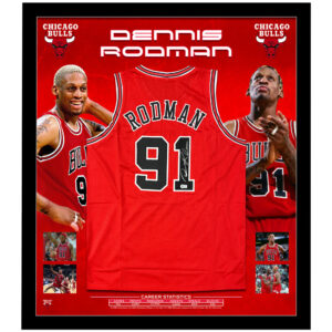 Basketball - Dennis Rodman Signed & Framed Red Chicago Bulls Jersey (Beckett)