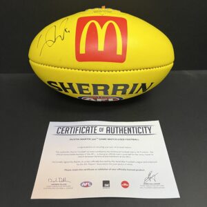 Richmond Tigers - Dustin Martin Hand Signed Sherrin Football Games used in Dusty's 300th Game