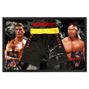 Jean Claude Van Damme & Bolo Yeung Signed & Framed Bloodsport Trunks (ASI)