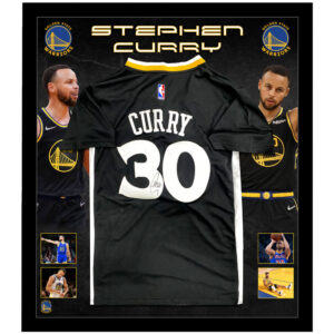 Basketball - Stephen Curry Signed & Framed Golden State Warriors Black Jersey