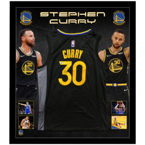 Basketball - Stephen Curry Signed & Framed Golden State Warriors Black Jersey (Beckett)
