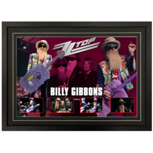 ZZ Top - Billy Gibbons Signed & Framed Mini Guitar Display