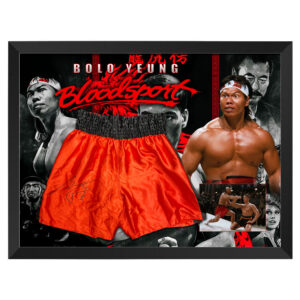 Bolo Yeung - Signed & Framed Red Bloodsport Trunks