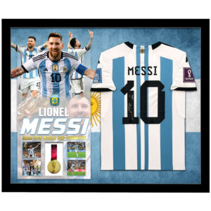 Soccer – Lionel Messi Argentina 2022 FIFA World Cup Deluxe Backdrop Signed & Framed Jersey