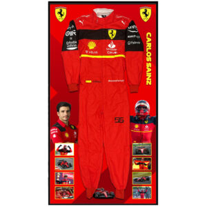 CARLOS SAINZ Scuderia Ferrari F1 Team Signed & Framed Full Size Formula One Race Suit