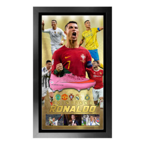 Cristiano Ronaldo Signed & Framed Soccer Boot - Career Backdrop (Beckett)