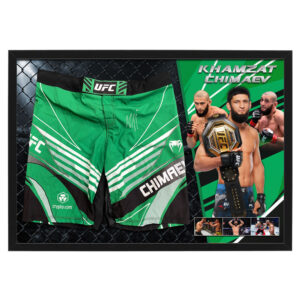 UFC - Khamzat Chimaev Signed & Framed Green UFC Trunks (PSA)
