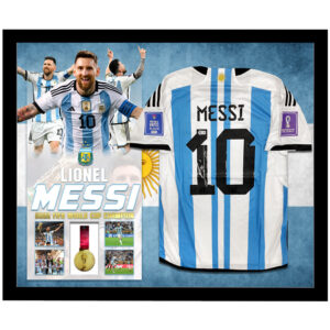 Soccer – Lionel Messi Argentina FIFA World Cup Deluxe Backdrop Signed & Framed Jersey (Beckett)