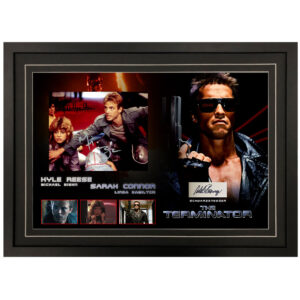 Arnold Schwarzenegger, Linda Hamilton, Michael Biehn - "The Terminator" Signed & Framed Signature card & 8x10 Photo Display B