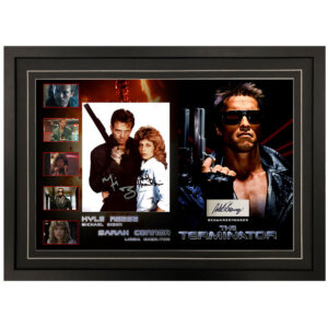 Arnold Schwarzenegger, Linda Hamilton, Michael Biehn - "The Terminator" Signed & Framed Signature card & 8x10 Photo Display