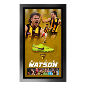 AFL - Nick Watson Hawthorn Hawks Signed & Framed Boot