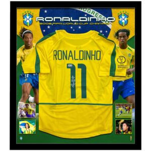 Soccer – Ronaldinho Signed & Framed Brazil 2002 FIFA World Champions Jersey (Beckett)