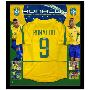 Soccer – Ronaldo Signed & Framed Brazil 2002 FIFA World Champions Jersey (Beckett)