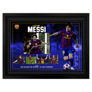 Lionel Messi - Barcelona 2010 Signed & Framed 8x10 Photo Display (Beckett)