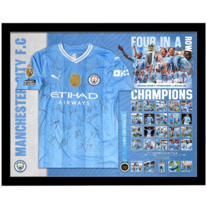 Soccer – Manchester City 2024 Premier League Champs Team Signed & Framed Jersey