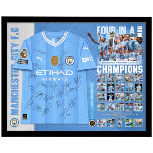 Soccer – Manchester City 2024 Premier League Champs Team Signed & Framed Jersey