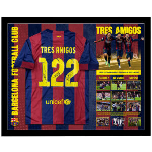 Soccer – Messi, Neymar & Suarez Signed & Framed Barcelona Jersey (ICONS)