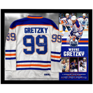 Hockey/NHL - WAYNE GRETZKY Signed & Framed Edmonton Oilers White Jersey (PSA/DNA)