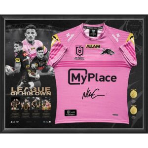 PENRITH PANTHERS - 2024 NRL PREMIERS NATHAN CLEARY SIGNED JERSEY DISPLAY