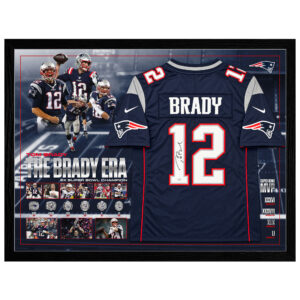 NFL – Tom Brady Signed & Framed New England Patriots Deluxe Jersey (JSA)